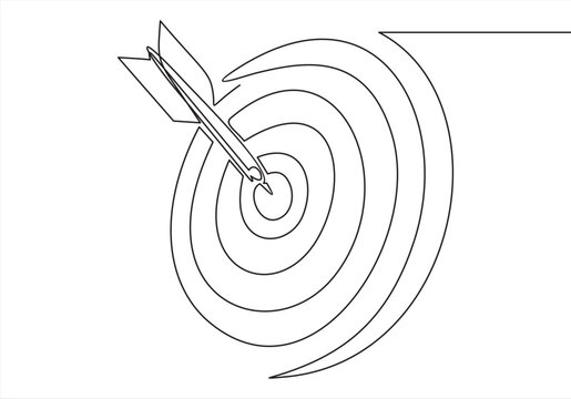 recommend clip art: Continuous line drawing of arrow in center of target. One hand drawn goal object of archery business challenge metaphor. Vector illustration hunting and winner theme.