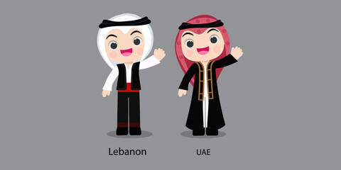 Obraz na płótnie Canvas Lebanon in national dress with a flag. man in traditional costume. Travel to UAE . People. Vector flat illustration.