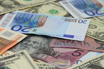Fototapeta na wymiar Various banknotes, paper money, business.