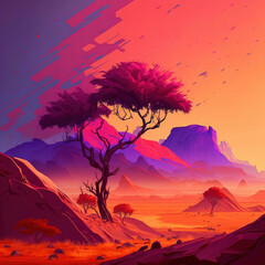 Purple glowing alien trees on surface of a planet ,made with Generative AI