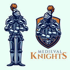 Medieval Knight Mascot Sport Logo Style Set