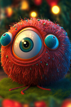 Koosh ball creature with big eyes ,made with Generative AI