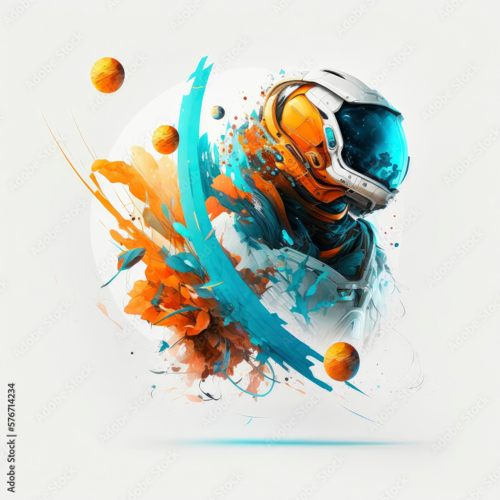 Poster beautiful painting of an astronaut with colored splashes ,made with generative ai