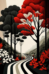 Red and black, abstract illustration of nature background ,made with Generative AI