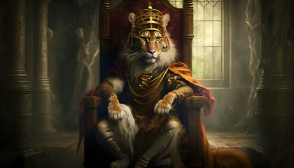 Tiger sitting on a throne, Generative AI