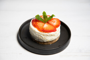 Lemon mousse with red berries. 