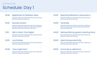 Schedule of the day. Infographics template, presentation agenda, schedule overview. Vector template design. Editable template of presentation slide representing company agenda, meeting agenda.