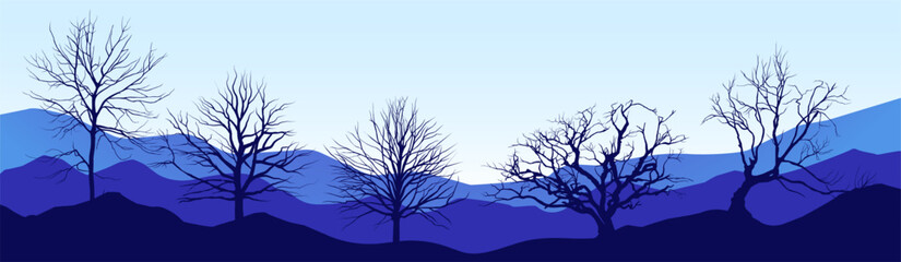 Landscape background. Naked tree.  Forrest banner. Mountain landscape.	
