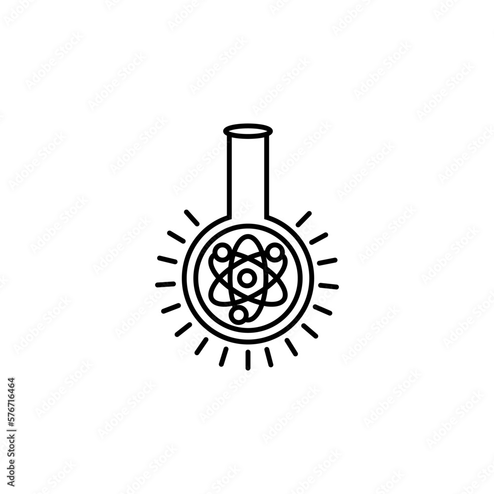 Poster laboratory flask with atom outline icon. simple vector for ui and ux, website or mobile application 