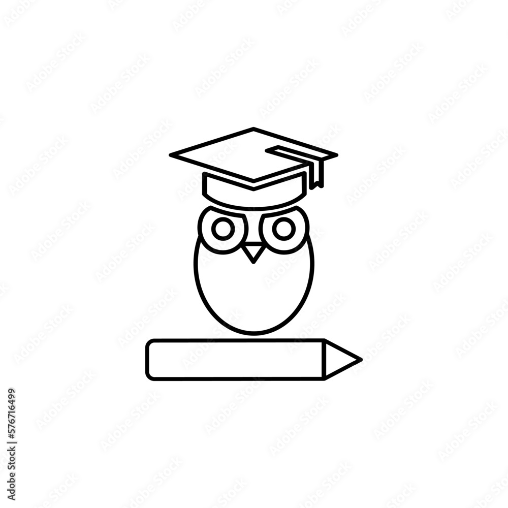 Poster owl on the book with square academic cap outline icon. simple vector for ui and ux, website or mobil