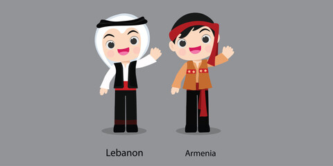 Obraz na płótnie Canvas Lebanon in national dress with a flag. man in traditional costume. Travel to Armenia. People. Vector flat illustration.