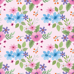 Fototapeta na wymiar Cute and sweet color flowers seamless pattern. Can be used for fabric textile wallpaper wrap paper.