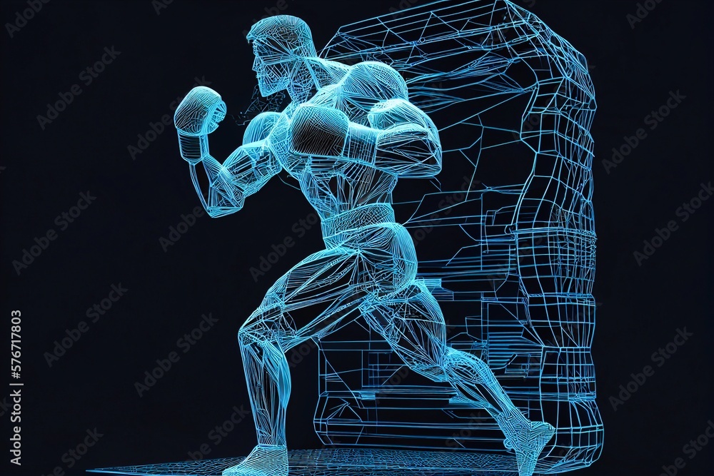Poster man boxer doing shadow boxing from lines, triangles and generative ai