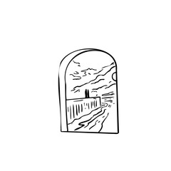 window, obloka, two silhouettes vector illustration art hand draw .