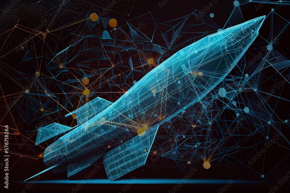 Poster abstract image of rocket of a starry sky or space, consisting generative ai