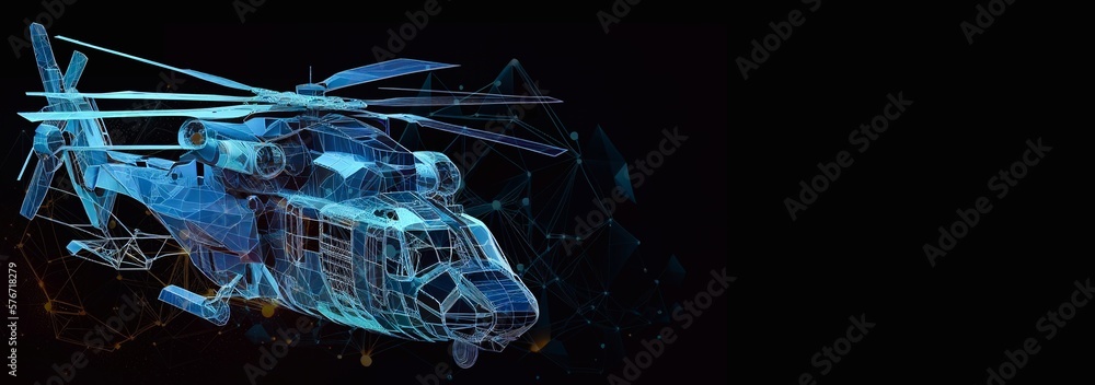 Poster abstract image of a helicopter in the form of a starry sky or generative ai