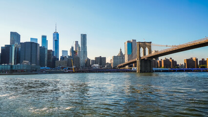 New York City skylines and Brooklyn bridge