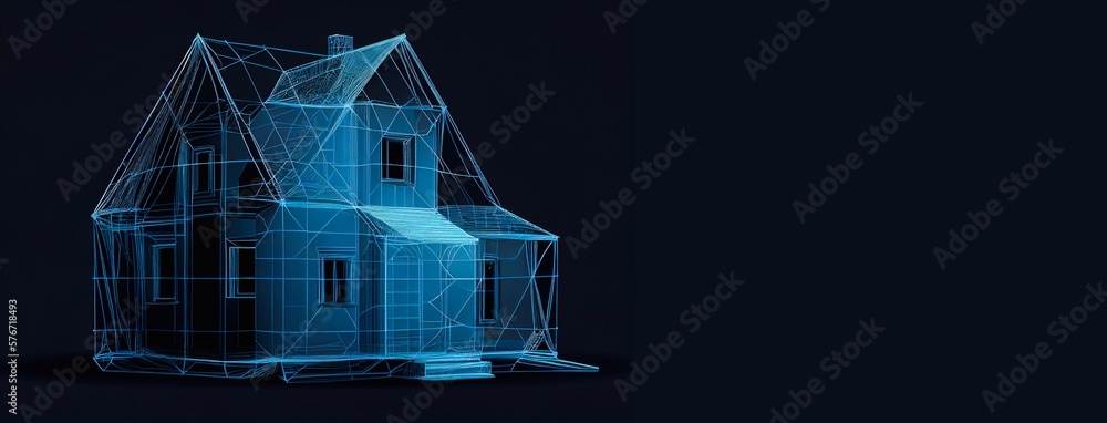 Poster abstract polygonal light design of house building symbol. generative ai