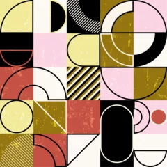 Fotobehang abstract geometric background pattern, retro style, with circles, semicircle, squares, lines, paint strokes and splashes © Kirsten Hinte