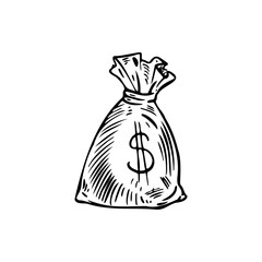 bag, dollar sign sketch vector illustration on a transparent background