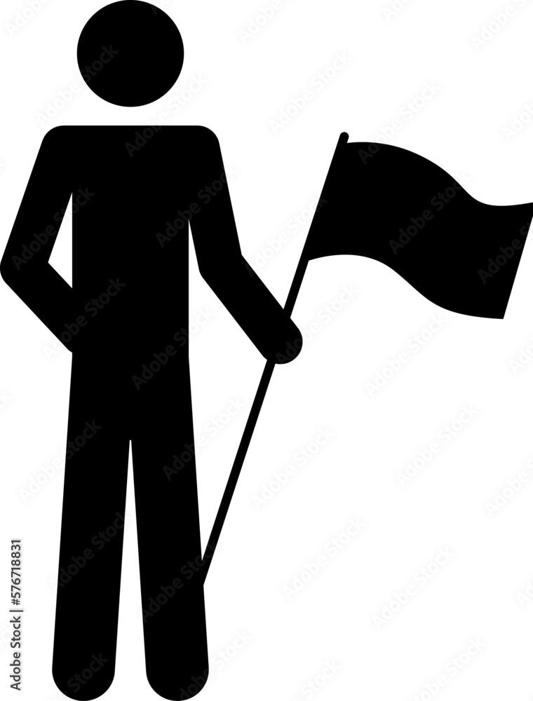 Poster a man with a flag in his hands icon. simple glyph, flat vector of people icons for ui and ux, websit