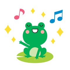 蓮の葉の上で歌うカエルのイラスト