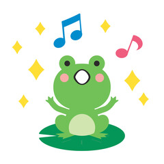 蓮の葉の上で歌うカエルのイラスト