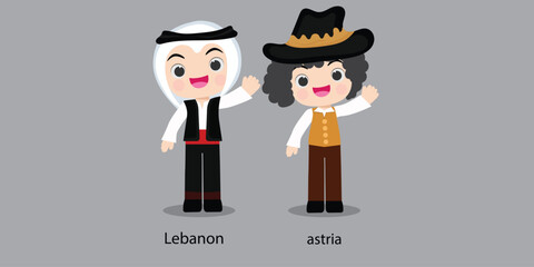 Lebanon in national dress with a flag.  man in traditional costume. Travel to Artria. People. Vector flat illustration.