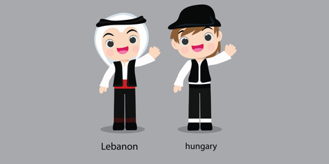 Lebanon in national dress with a flag.  man in traditional costume. Travel to Hungary. People. Vector flat illustration.