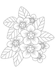 Flower coloring book page for adult and kids. Cute doodle composition with abstract flowers and leaves.