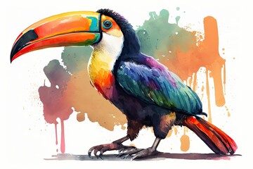 Watercolor toucan isolated on white. Generative AI