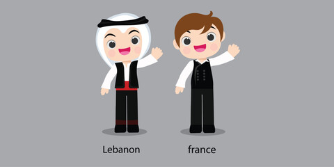 Obraz na płótnie Canvas Lebanon in national dress with a flag. man in traditional costume. Travel to Lebanon. People. Vector flat illustration.