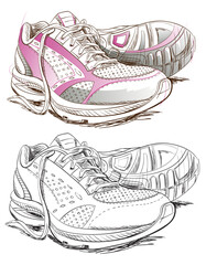 Running Shoes Pen and Ink Drawing