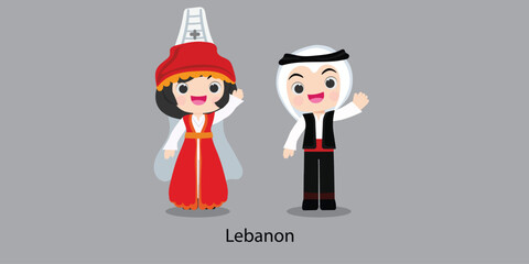Obraz na płótnie Canvas Lebanon in national dress with a flag. man in traditional costume. Travel to Switzerland. People. Vector flat illustration.