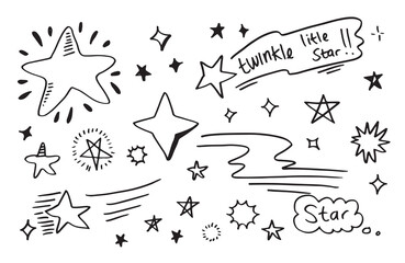 Hand drawn stars set. Star doodles collection on white background.