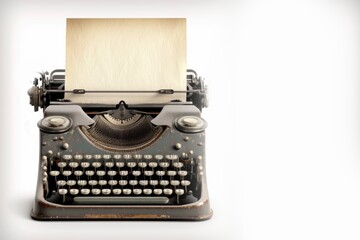 Old vintage typewriter, isolated on white background. Generative AI