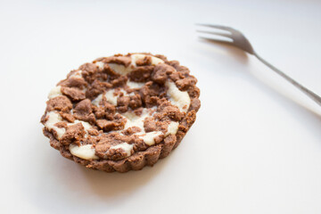 Chocolate tartlet in a French patisserie.