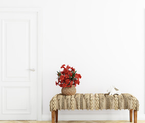 living room mockup boho, 3d rendering	
