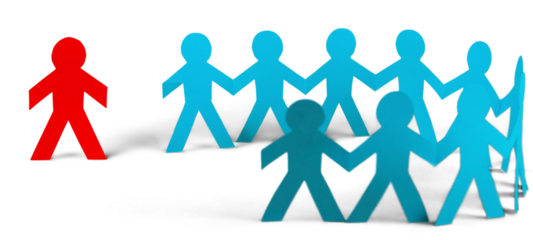 Paper Man Standing out of the Circle of People