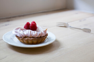 Tartlet with strawberries. Dessert with red fruits such as raspberries, strawberries, blackberries or blueberries.