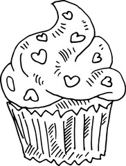 Cupcake, hearts sketch