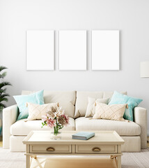mock up frame in living room, 3d rendering