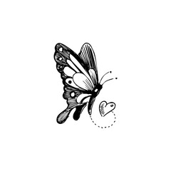 Butterfly, heart illustration. Simple flat vector of valentine's day icons for ui and ux, website or mobile application on white background