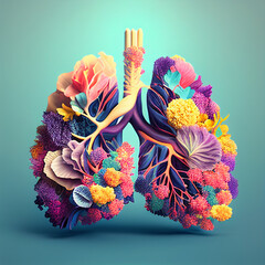 Lung made of colorful flowers. Generative AI
