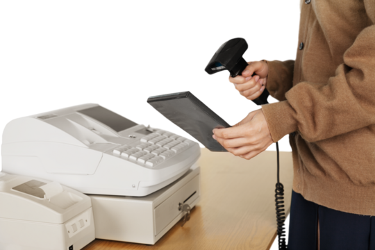Close-up of Cashier Scanning a DVD Case