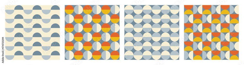 Aufkleber trendy retro set geometric seamless patterns with colorful semicircles and circles. modern abstract 