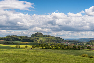 Hegau landscape with view to the Hohentwiel, Hilzingen, Konstanz district, Baden-Wuerttemberg,...