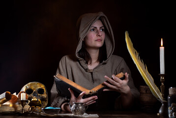 Young esoteric woman in the Middle Ages