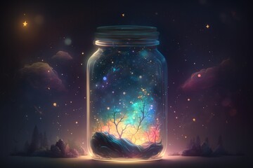 illustration of a galaxy in a jar, generative ai
