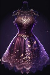 Obraz premium beautiful violet dress with flowers on dark background